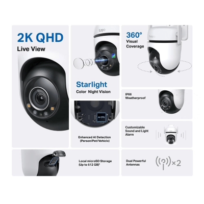 IP-камера TP-LINK Tapo C520WS 4MP Wi-Fi N300 1xFE LAN внешняя поворотная IP-камера TP-LINK Tapo C520WS 4MP Wi-Fi N300 1xFE LAN внешняя поворотная