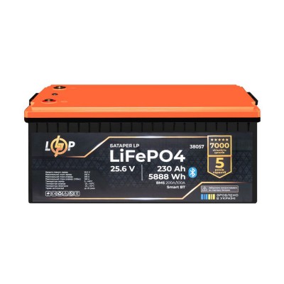 Акумулятор Logicpower LP LiFePO4 25,6V - 230 Ah (5888Wh) (BMS 200A/100А) пластик Smart BT Акумулятор Logicpower LP LiFePO4 25,6V - 230 Ah (5888Wh) (BMS 200A/100А) пластик Smart BT