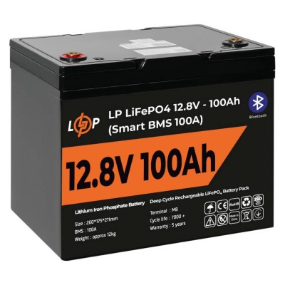 Аккумулятор LP LiFePO4 12V (12,8V) – 100 Ah (1280Wh) (Smart BMS 100А) с BT пластик