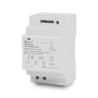 Блок живлення Full Energy BGP-124UDIN 12 В / 4.5 А для кріплення на DIN рейку Блок живлення Full Energy BGP-124UDIN 12 В / 4.5 А для кріплення на DIN рейку