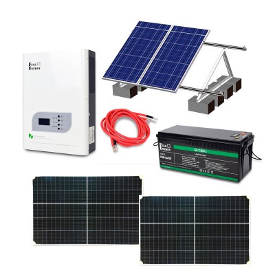 Автономная система бесперебойного питания мощностью 2.4 кВт с LiFePO4 АКБ, солнечными панелями и монтажным набором (балластная система) Автономная система бесперебойного питания мощностью 2.4 кВт с LiFePO4 АКБ, солнечными панелями и монтажным набором (балластная система)