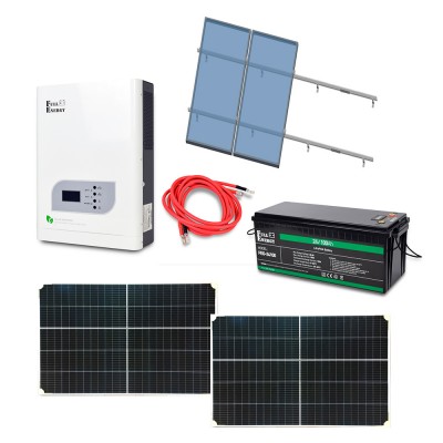 Автономная система бесперебойного питания мощностью 2.4 кВт с LiFePO4 АКБ, солнечными панелями и монтажным набором на наклонную крышу
