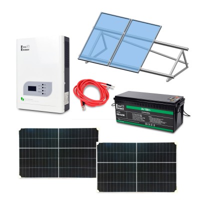 Автономная система бесперебойного питания мощностью 2.4 кВт с LiFePO4 АКБ, солнечными панелями и монтажным набором на плоскую кровлю