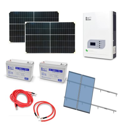 Автономная система бесперебойного питания мощностью 2.4 кВт с гелевыми АКБ, солнечными панелями и монтажным набором на наклонную крышу