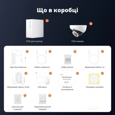 Комплект IP відеоспостереження CYVIO POE Dome 2Kit 8MP N2412D