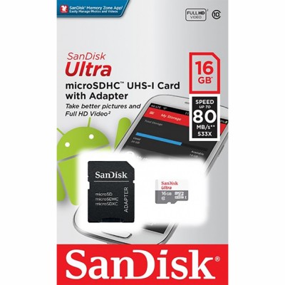 Карта пам'яті з адаптером SanDisk MICRO SDHC 16GB UHS-I SDSQUNS-016G-GN3MA Карта пам'яті з адаптером SanDisk MICRO SDHC 16GB UHS-I SDSQUNS-016G-GN3MA
