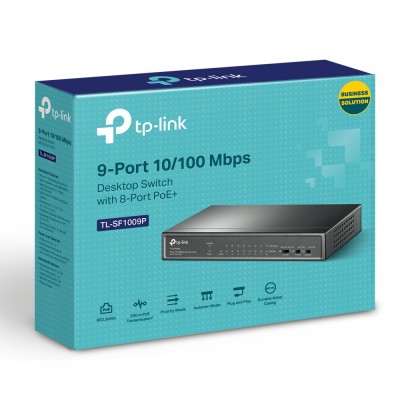 PoE-комутатор TP-Link TL-SF1009P 9-портів, 8 портів PoE+, 65W, некерований, 250 м