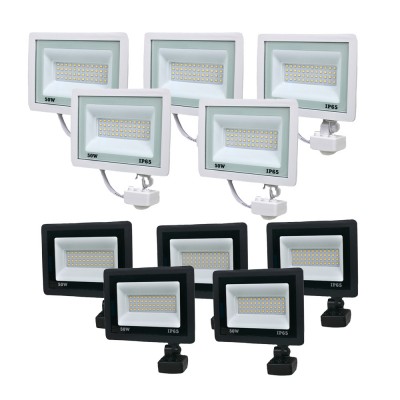Комплект 5+5 светодиодных прожекторов Lightwell 50W с датчиком движения: 5 x LW-FL-W-50-S и 5 x LW-FL-B-50-S Комплект 5+5 светодиодных прожекторов Lightwell 50W с датчиком движения: 5 x LW-FL-W-50-S и 5 x LW-FL-B-50-S