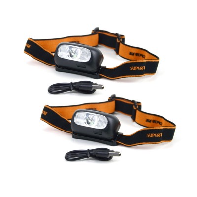 Комплект из двух перезаряжаемых налобных фонарей SUPERFIRE HL05-D с мощностью 2 Вт.