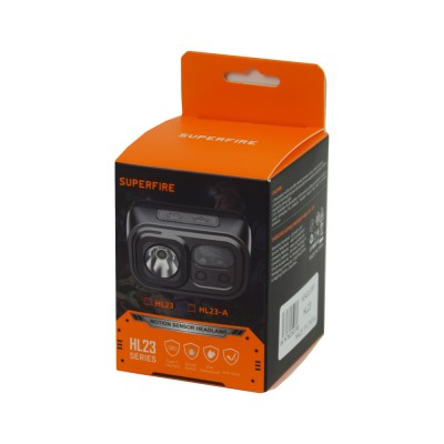 Налобний ліхтар SUPERFIRE HL23, що перезаряджається, з датчиком руху і потужністю 2 Вт