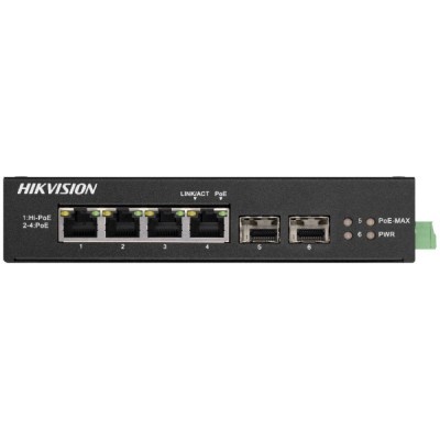 Неуправляемый гигабитный PoE коммутатор Hikvision DS-3T0506HP-E/HS с 4 портами PoE Неуправляемый гигабитный PoE коммутатор Hikvision DS-3T0506HP-E/HS с 4 портами PoE