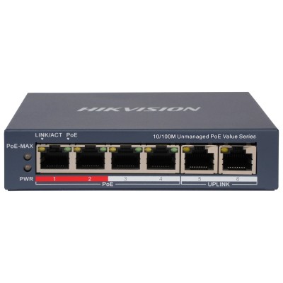 Неуправляемый PoE коммутатор Hikvision DS-3E0106P-E/M(B) с 4 портами PoE