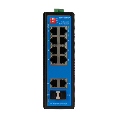 Промисловий 12-портовий PoE-комутатор Ewind EW-PIS1712-8FE з 8 портами PoE та 2 портами SFP