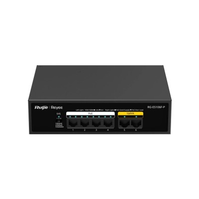Неуправляемый PoE-коммутатор Ruijie RG-ES106F-P с 4 портами PoE Неуправляемый PoE-коммутатор Ruijie RG-ES106F-P с 4 портами PoE