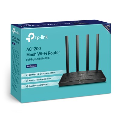 Маршрутизатор TP-LINK ARCHER A6 AC1200, 4xGE LAN, 1xGE WAN, MESH