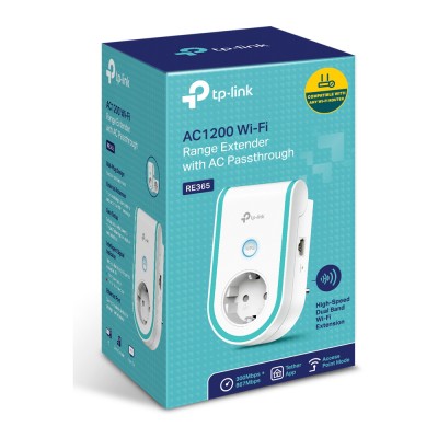 Розширювач покриття WiFi TP-LINK RE365 AC1200б 1хFE LAN, MESH, розетка Розширювач покриття WiFi TP-LINK RE365 AC1200б 1хFE LAN, MESH, розетка