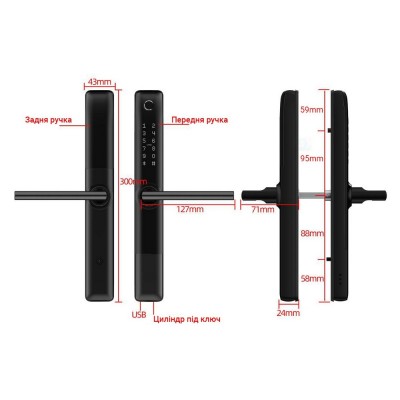 Розумний дверний біометричний замок SEVEN LOCK SL-7762BF black (врізна частина 3585)