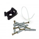 Монтажний комплект: Стяжка Relfix 5 x 200 мм з кріпленням (100 шт/уп) біла + Майданчик для стяжки під дюбель 16 x 22 мм чорний (100шт) + Дюбелі швидкого монтажу 6 x 40 мм потай (100 шт/уп)