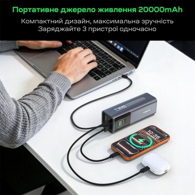 Повербанк 20000mAh Choetech B1012 Grey 100W з EU адаптером QC3.0 PD3.0, вбудований кабель Повербанк 20000mAh Choetech B1012 Grey 100W з EU адаптером QC3.0 PD3.0, вбудований кабель