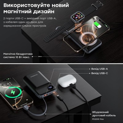 Повербанк 20000mAh Choetech B696 Black QC3.0 PD3.0 бездротова зарядка смартфонів та Apple Watch Повербанк 20000mAh Choetech B696 Black QC3.0 PD3.0 бездротова зарядка смартфонів та Apple Watch