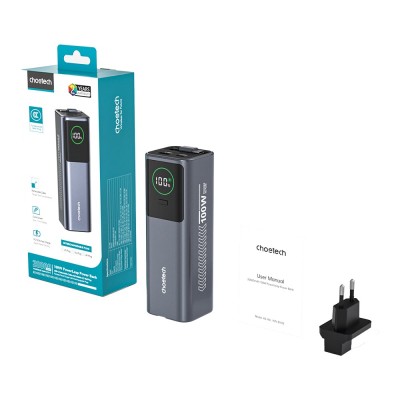 Повербанк 20000mAh Choetech B1012 Grey 100W з EU адаптером QC3.0 PD3.0, вбудований кабель Повербанк 20000mAh Choetech B1012 Grey 100W з EU адаптером QC3.0 PD3.0, вбудований кабель