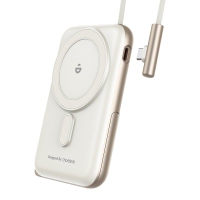 Повербанк 10000mAh Choetech B735 White QC3.0 PD3.0 бездротова магнітна зарядка, вбудований кабель, підставка Повербанк 10000mAh Choetech B735 White QC3.0 PD3.0 бездротова магнітна зарядка, вбудований кабель, підставка