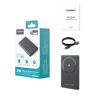 Повербанк 5000mAh Choetech B738 Black QC3.0 PD3.0 бездротова магнітна зарядка Повербанк 5000mAh Choetech B738 Black QC3.0 PD3.0 бездротова магнітна зарядка