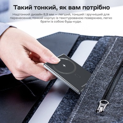 Повербанк 5000mAh Choetech B738 Black QC3.0 PD3.0 бездротова магнітна зарядка Повербанк 5000mAh Choetech B738 Black QC3.0 PD3.0 бездротова магнітна зарядка