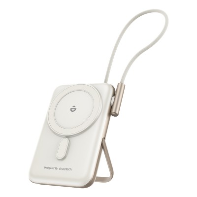 Повербанк 10000mAh Choetech B735 White QC3.0 PD3.0 беспроводная магнитная зарядка, встроенный кабель, подставка Повербанк 10000mAh Choetech B735 White QC3.0 PD3.0 беспроводная магнитная зарядка, встроенный кабель, подставка