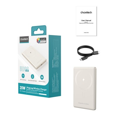 Повербанк 5000mAh Choetech B738 White QC3.0 PD3.0 бездротова магнітна зарядка Повербанк 5000mAh Choetech B738 White QC3.0 PD3.0 бездротова магнітна зарядка