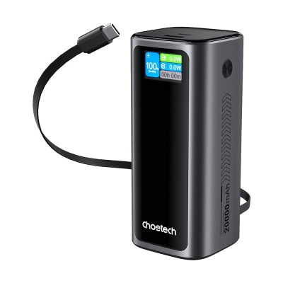 Повербанк 20000mAh Choetech B815 Grey 130W QC3.0 PD3.0 TFT Smart дисплей, вбудований кабель Повербанк 20000mAh Choetech B815 Grey 130W QC3.0 PD3.0 TFT Smart дисплей, вбудований кабель