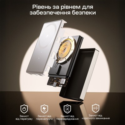 Повербанк 10000mAh Choetech B739 Silver QC3.0 PD3.0 бездротова магнітна зарядка Повербанк 10000mAh Choetech B739 Silver QC3.0 PD3.0 бездротова магнітна зарядка