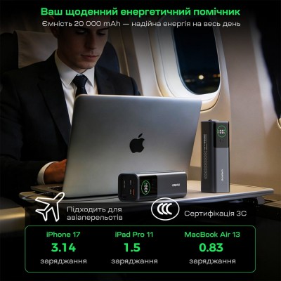 Повербанк 20000mAh Choetech B1012 Grey 100W з EU адаптером QC3.0 PD3.0, вбудований кабель Повербанк 20000mAh Choetech B1012 Grey 100W з EU адаптером QC3.0 PD3.0, вбудований кабель