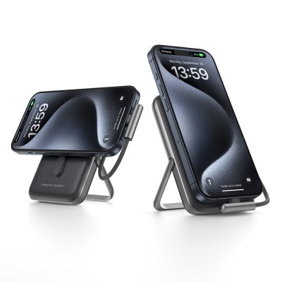 Повербанк 10000mAh Choetech B735 Black QC3.0 PD3.0 бездротова магнітна зарядка, вбудований кабель, підставка Повербанк 10000mAh Choetech B735 Black QC3.0 PD3.0 бездротова магнітна зарядка, вбудований кабель, підставка