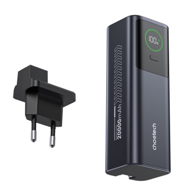 Повербанк 20000mAh Choetech B1012 Grey 100W з EU адаптером QC3.0 PD3.0, вбудований кабель Повербанк 20000mAh Choetech B1012 Grey 100W з EU адаптером QC3.0 PD3.0, вбудований кабель