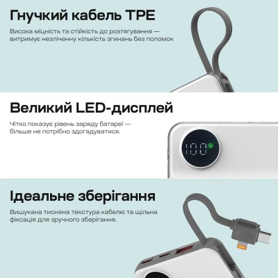 Повербанк 10000mAh Choetech B695 White QC3.0 PD3.0 беспроводная зарядка смартфонов и Apple Watch