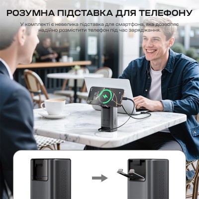 Повербанк 20000mAh Choetech B815 Grey 130W QC3.0 PD3.0 TFT Smart дисплей, вбудований кабель