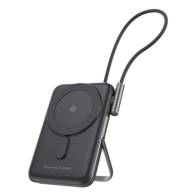 Повербанк 10000mAh Choetech B735 Black QC3.0 PD3.0 беспроводная магнитная зарядка, встроенный кабель, подставка Повербанк 10000mAh Choetech B735 Black QC3.0 PD3.0 беспроводная магнитная зарядка, встроенный кабель, подставка