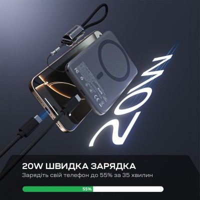 Повербанк 5000mAh Choetech B861 Grey 20W QC3.0 PD3.0 бездротова магнітна зарядка MagSafe Повербанк 5000mAh Choetech B861 Grey 20W QC3.0 PD3.0 бездротова магнітна зарядка MagSafe