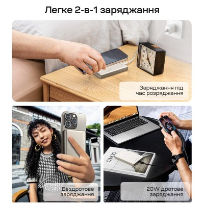 Повербанк 10000mAh Choetech B739 Silver QC3.0 PD3.0 бездротова магнітна зарядка Повербанк 10000mAh Choetech B739 Silver QC3.0 PD3.0 бездротова магнітна зарядка
