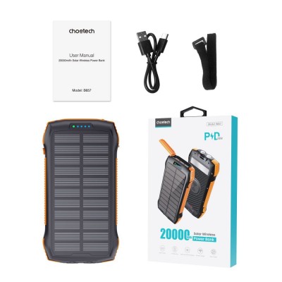 Повербанк з сонячною панеллю 20000mAh Choetech B657 Black PD20W+QC QC3.0 PD3.0 бездротова зарядка Повербанк з сонячною панеллю 20000mAh Choetech B657 Black PD20W+QC QC3.0 PD3.0 бездротова зарядка