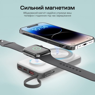 Повербанк 10000mAh Choetech B695 White QC3.0 PD3.0 беспроводная зарядка смартфонов и Apple Watch