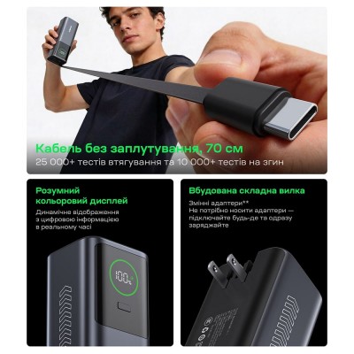 Повербанк 20000mAh Choetech B1012 Grey 100W з EU адаптером QC3.0 PD3.0, вбудований кабель Повербанк 20000mAh Choetech B1012 Grey 100W з EU адаптером QC3.0 PD3.0, вбудований кабель