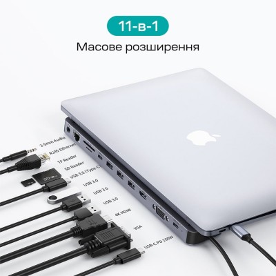 USB-C хаб 11-в-1 Choetech M20 HDMI 4K@30Hz, VGA, 3 USB-A 3.0, USB-C 3.0, RJ45, USB-C PD, SD-card, TF-card, 3.5mm audio USB-C хаб 11-в-1 Choetech M20 HDMI 4K@30Hz, VGA, 3 USB-A 3.0, USB-C 3.0, RJ45, USB-C PD, SD-card, TF-card, 3.5mm audio
