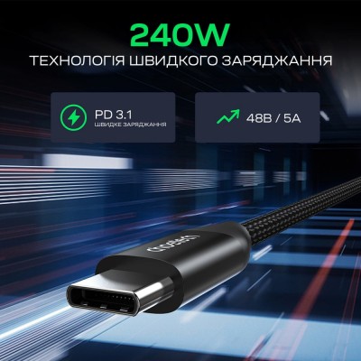 Кабель Choetech ХСС-1060 Black USB-C to USB-C PD3.1 240W 1m+2m, набір з 2 шт. Кабель Choetech ХСС-1060 Black USB-C to USB-C PD3.1 240W 1m+2m, набір з 2 шт.