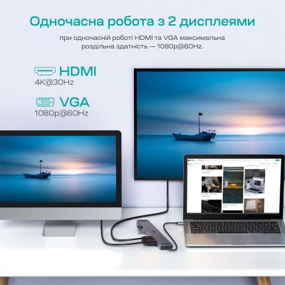 USB-C хаб 11-в-1 Choetech M20 HDMI 4K@30Hz, VGA, 3 USB-A 3.0, USB-C 3.0, RJ45, USB-C PD, SD-card, TF-card, 3.5mm audio USB-C хаб 11-в-1 Choetech M20 HDMI 4K@30Hz, VGA, 3 USB-A 3.0, USB-C 3.0, RJ45, USB-C PD, SD-card, TF-card, 3.5mm audio