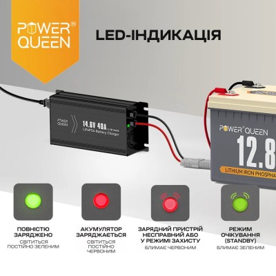 Зарядний пристрій для акумуляторних батарей LiFePO4 14.6V/40A Power Queen P12V40A-BCHA-Y