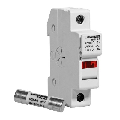 Комплект роз'єднувача та запобіжника 1000V Leader 32A PV0191-1P та 15A BX0234 для сонячних панелей