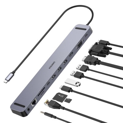 USB-C хаб 11-в-1 Choetech M20 HDMI 4K@30Hz, VGA, 3 USB-A 3.0, USB-C 3.0, RJ45, USB-C PD, SD-card, TF-card, 3.5mm audio USB-C хаб 11-в-1 Choetech M20 HDMI 4K@30Hz, VGA, 3 USB-A 3.0, USB-C 3.0, RJ45, USB-C PD, SD-card, TF-card, 3.5mm audio