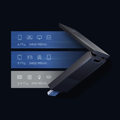 Адаптер WiFi 6E Cudy WU5400 тридіапазонний з USB 3.0 AX5400 Адаптер WiFi 6E Cudy WU5400 тридіапазонний з USB 3.0 AX5400
